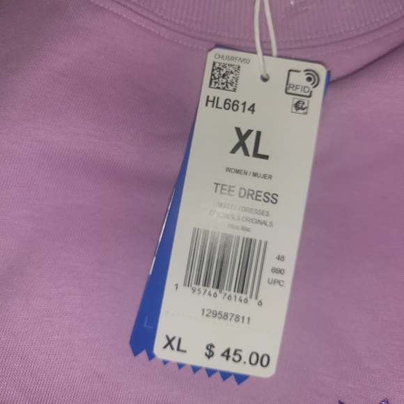 ADIDAS ORIGINALSCotton T-shirt Dress In Bliss Lilac sz-XL  nwt pit 23.5 47 Bust) - Picture 6 of 9